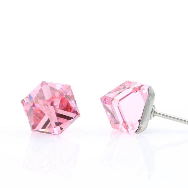 6mm Pink Crystal Stud Earrings | Swarovski Crystal Studs | Minimalist Pink Earrings | Hypoallergenic Studs | October Birthstone Earrings