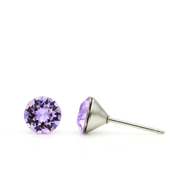 6mm Purple Swarovski Studs | Mini Violet Earrings | Swarovski Crystal Earrings | Sparkly Studs | Hypoallergenic Studs | Everyday Earrings