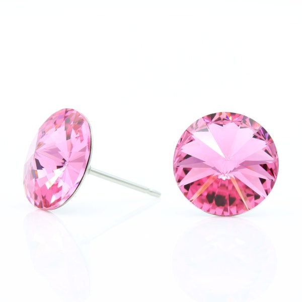 10mm Pink Swarovski Earrings | Pink Crystal Studs | Minimalist Studs | October Birthstone Earrings | Everyday Earrings | Hypoallergenic Stud