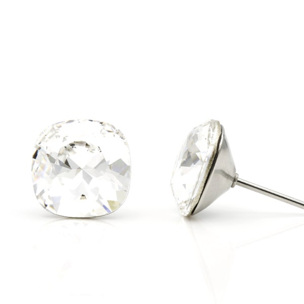 10mm Clear Swarovski Cushion Crystal Studs | Everyday Crystal Jewelry | Cute Mother's Day Gift | Mother's Day Gift Idea | Sparkly Earrings