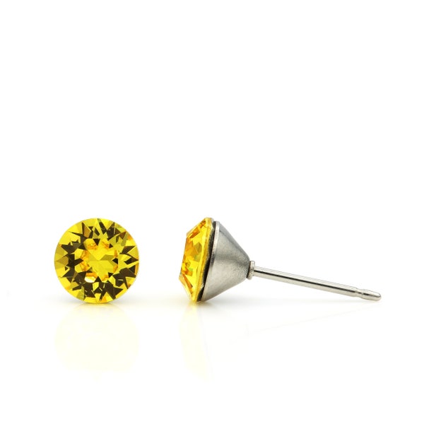 6mm Yellow Swarovski Earrings | Mini Yellow Crystal Studs | Round Crystal Earrings | Dainty Studs | Hypoallergenic Studs | Everyday Earrings