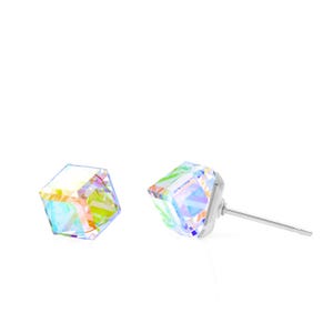6mm Iridescent Crystal Stud Earrings | Swarovski Crystal Studs | Minimalist Iridescent Earrings | Hypoallergenic Studs | Cubic Earring Studs