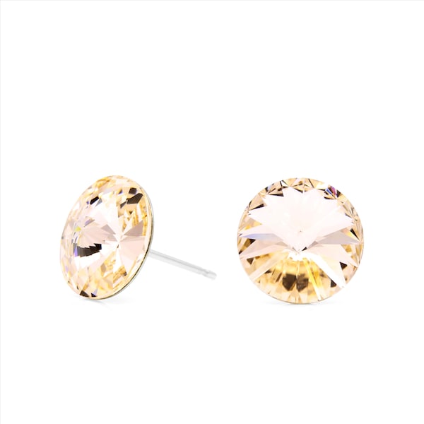 10mm Champagne Swarovski Earrings | Round Crystal Earrings | Minimalist Studs | Everyday Studs | Sparkly Studs | Hypoallergenic Earrings