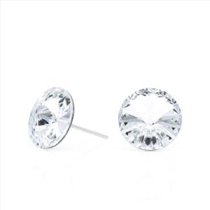 May include: A pair of silver stud earrings with clear crystal stones.