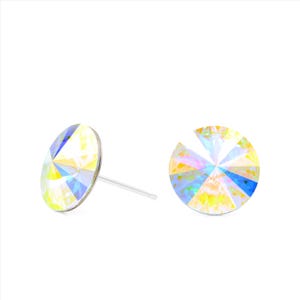 10mm Iridescent Swarovski Earrings | Round Crystal Earrings | Minimalist Studs | Dainty Stud Earrings | Sparkly Studs | Hypoallergenic Studs