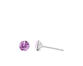 Mini aretes violetas de 4 mm con cristales de Swarovski, hipoalergénicos, delicados, joyería minimalista, regalo para ella.