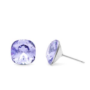 10mm Purple Swarovski Crystal Studs | Cushion Cut Earrings | Purple Crystal Studs | Hypoallergenic Earrings | Everyday Crystal Earrings