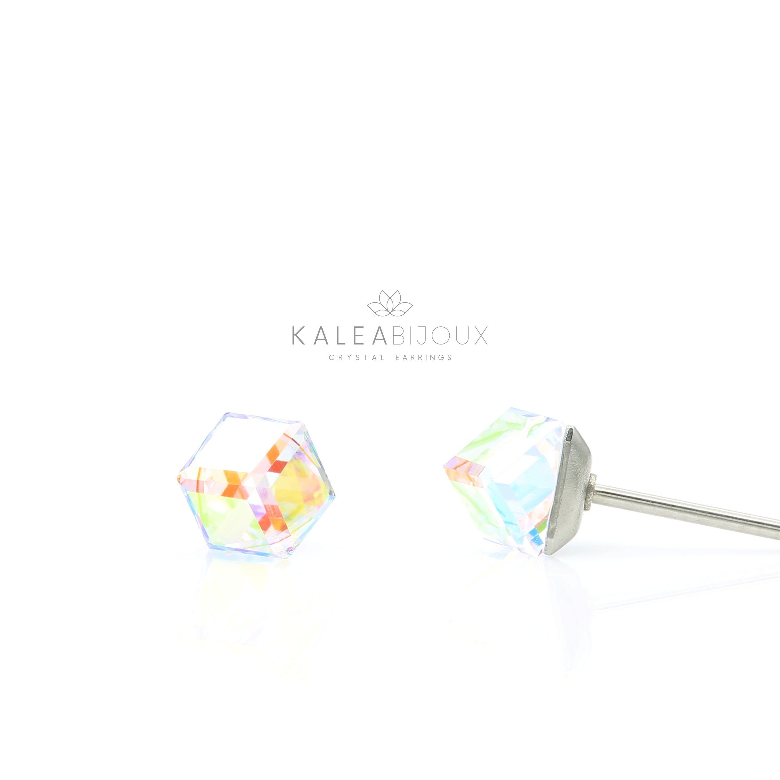 Iridescent cube shop earrings