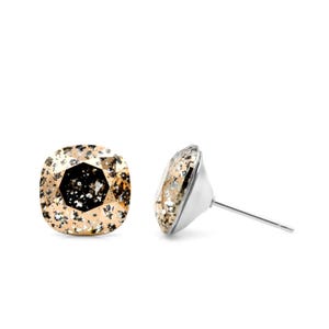 Patina Rose Gold Swarovski Studs | 10mm Cushion Crystal | Rose Gold Earrings | Everyday Hypoallergenic Studs | High Quality Crystal Studs