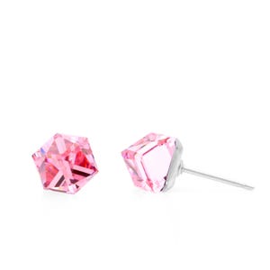 6mm Pink Crystal Stud Earrings | Swarovski Crystal Studs | Minimalist Pink Earrings | Hypoallergenic Studs | October Birthstone Earrings