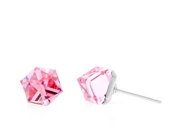 6 mm rosa kristallörhängen | Swarovski-kristallörhängen | Minimalistiska rosa örhängen | Hypoallergena örhängen | Örhängen med oktober-födelsesten