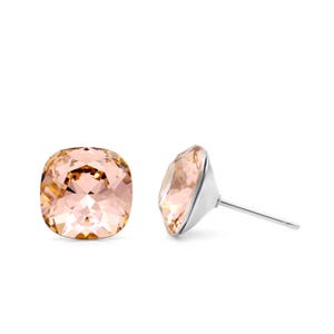 10mm Vintage Pink Swarovski Crystal Studs | Cushion Cut Earrings | Pink Swarovski Studs | Hypoallergenic Studs | Everyday Crystal Studs