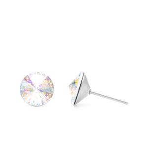 8mm Iridescent Swarovski Crystal Stud Earrings, Rainbow Hypoallergenic Studs, Sparkly Handmade Earrings, Color Shift Statement Jewelry