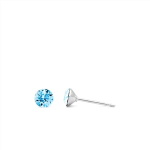 Mini 4mm Aquamarine Stud Earrings, Swarovski Crystal, Tiny Studs, Hypoallergenic, March Birthstone, Blue Earrings, Dainty Jewelry