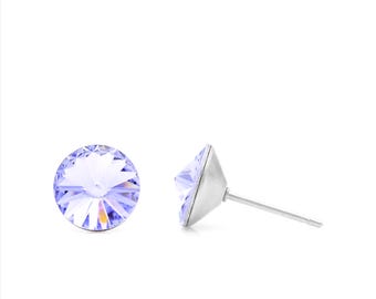 8mm Purple Swarovski Studs | Small Crystal Earrings | Purple Round Studs | Sparkly Earrings | Hypoallergenic Studs | Everyday Crystal Studs