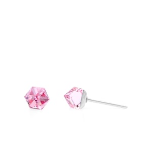4mm Pink Earrings | Mini Crystal Earrings | Hypoallergenic Studs | Cubic Crystal Studs | Tiny Stud Earrings | October Birthstone Earrings