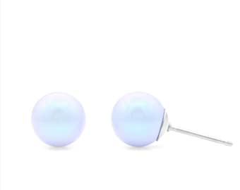 Iridescent Swarovski Pearl Studs | 8mm Pearl Earrings | Dainty Blue Studs | Minimalist Earrings | Hypoallergenic Earrings | Everyday Studs