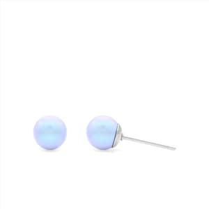 6 mm iriserende blauwe pareloorbellen – hypoallergeen chirurgisch staal, minimalistisch cadeau voor haar, subtiele gloed parelsieraden