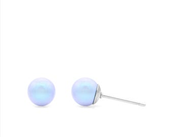 6mm Iridescent Blue Pearl Stud Earrings – Hypoallergenic Surgical Steel, Minimalist Gift for Her, Subtle Glow Pearl Jewelry