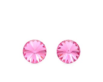 8 mm rosa Swarovski-örhängen | Rosa kristallörhängen | Örhängen med oktober-födelsesten | Små rosa örhängen | Hypoallergena örhängen | Vardagsörhängen