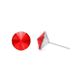 8mm Red Swarovski Studs | Red Crystal Earrings | January Birthstone Earrings | Sparkly Red Studs | Hypoallergenic Studs | Everyday Earrings
