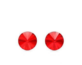 8mm Red Swarovski Studs | Red Crystal Earrings | January Birthstone Earrings | Sparkly Red Studs | Hypoallergenic Studs | Everyday Earrings