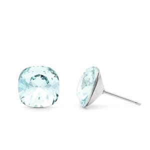 10mm Blue Swarovski Earrings | Cushion Cut Studs | Blue Crystal Earrings | Square Crystal | Hypoallergenic Studs | Swarovski Crystal Studs