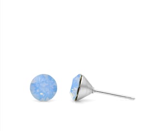 6mm Blue Swarovski Earrings | Small Crystal Studs | Swarovski Blue Opal Studs | Dainty Earrings | Hypoallergenic Studs | Everyday Blue Studs