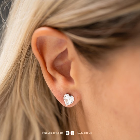 Swarovski Heart Crystal Earrings | 8mm Heart Studs | Genuine Clear Color Swarovski Crystal | Hypoallergenic | High Quality Studs | Cute Gift