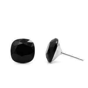 10 mm schwarze Swarovski Ohrstecker | Kissenschliff Ohrringe | Kristall Ohrringe | Quadratischer Kristall | Hypoallergen Ohrstecker | Swarovski Kristall Ohrstecker