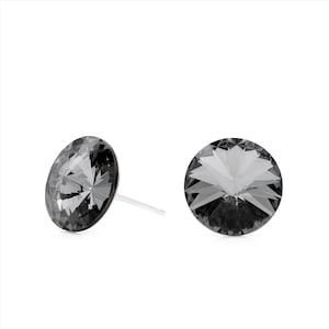 10mm Black Swarovski Earrings | Round Swarovski Crystal Studs | Minimalist Black Earrings | Everyday Crystal Earrings | Hypoallergenic Studs