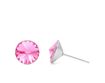 8 mm rosa Swarovski-örhängen | Rosa kristallörhängen | Örhängen med oktober-födelsesten | Små rosa örhängen | Hypoallergena örhängen | Vardagsörhängen