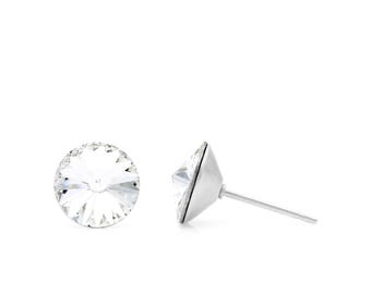 8mm Clear Swarovski Crystal Earrings | Dainty Crystal Studs | April Birthstone Earrings | Hypoallergenic Earrings | Everyday Crystal Studs