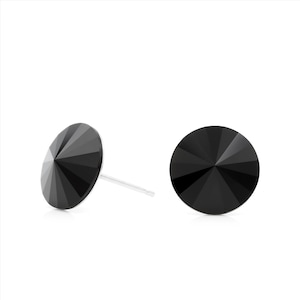 10mm Black Swarovski Earrings | Round Swarovski Crystal Studs | Minimalist Black Earrings | Everyday Crystal Earrings | Hypoallergenic Studs