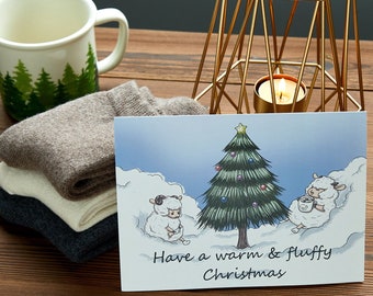 Lamb Christmas Card | Have a Warm & Fluffy Christmas | Blank inside | Merry Christmas Happy Holiday Cards | A7 5 x 7 Cardboard