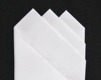 POCKET SQUARE white 3 point -Custom pre-folded & Sewn - just slips in pocket