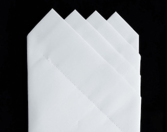 POCKET SQUARE - White 4 point- Custom folded & Sewn - Just Slip In Suit Pocket