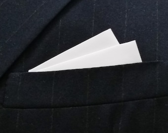 Pre-folded POCKET SQUARE White 2 Point Wing Style - Just slip in pocket