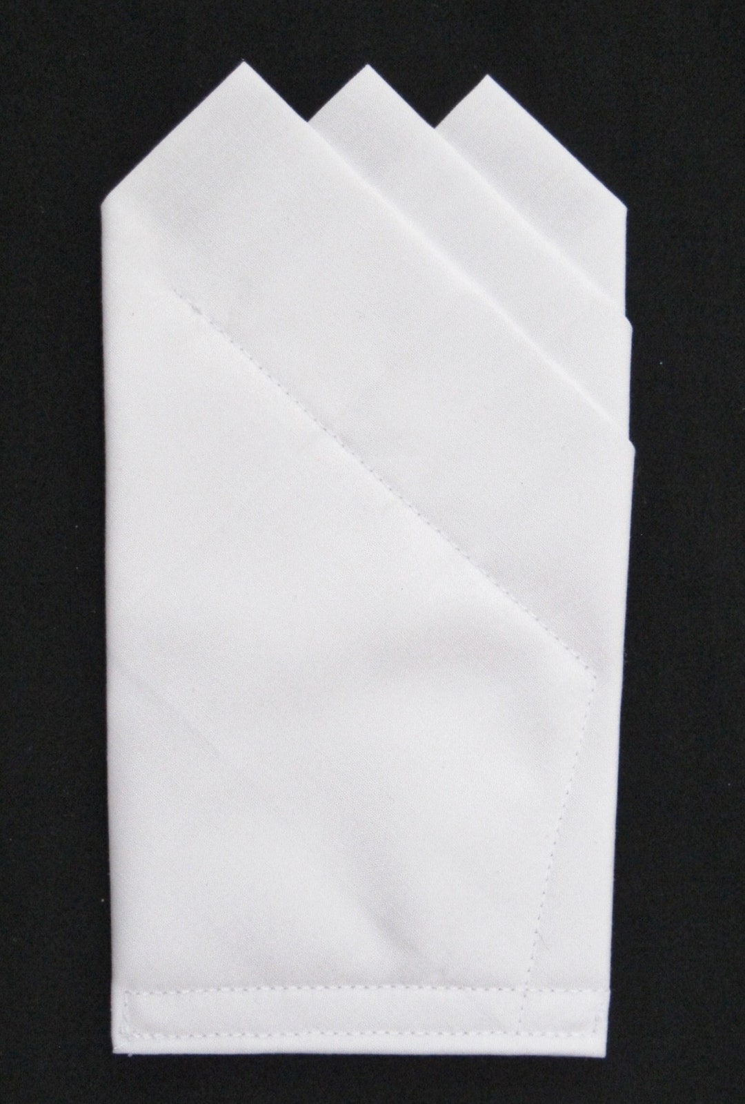 POCKET SQUARE White 3 Point custom Prefolded & Sewn Just Slips in