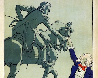 1917 WWI Poster | Uncle Sam Shaking Hands with the Marquis de Lafayette | Artist Signed Eugène Courboin | Digital Download