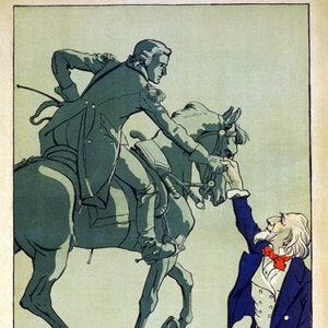 Cartaz da Primeira Guerra Mundial de 1917 | Tio Sam apertando a mão do Marquês de Lafayette | Artista assinado Eugène Courboin | Download digital