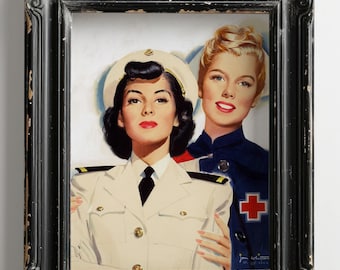 1944 WWII Rotes Kreuz Poster | Zwei Krankenschwestern in Uniform | Künstler signiert Jon Withcomb | Digitaler Download