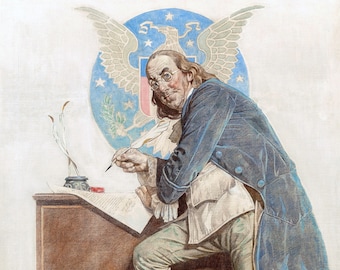 1926 Benjamin Franklin Print | The Signing of the Declaration of Independence | Artist Signed Norman Rockwell | Digital Download