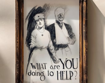 1917 WWI Red Cross Poster | What Are You Doing to Help? | Artist Signed Gordon Grant | Digital Download