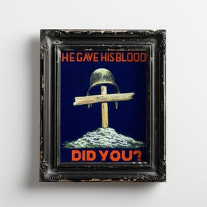 Propagandaposter WO II 1942 | Hij gaf zijn bloed, jij ook? | Digitale download