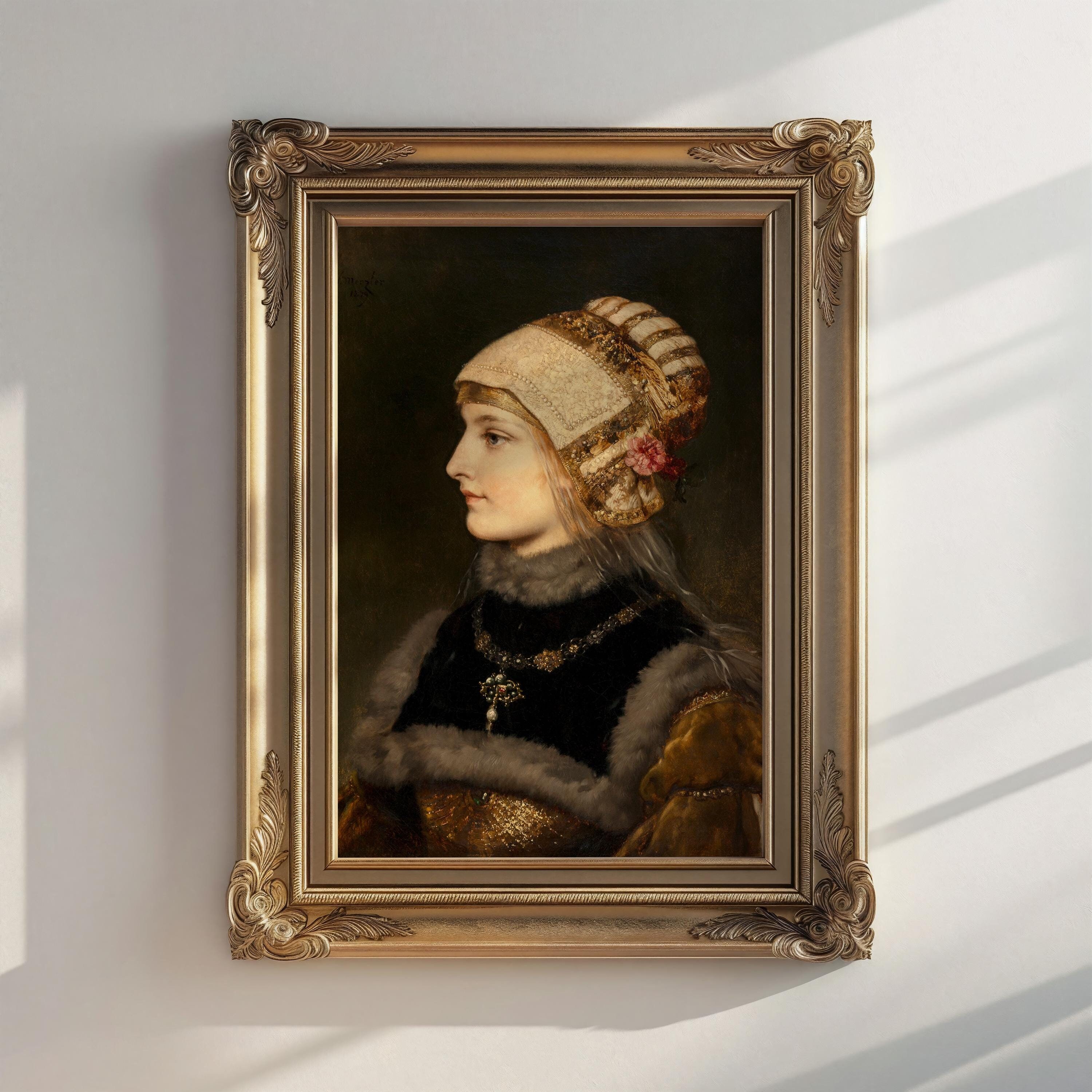1879 Print | A Young Woman in Renaissance Costume | Artist Signed Wilhelm Menzler | Digital Download