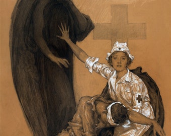 1918 WWI Red Cross Poster | Won't You Help? | Artist Signed Robert Reid | Digital Download