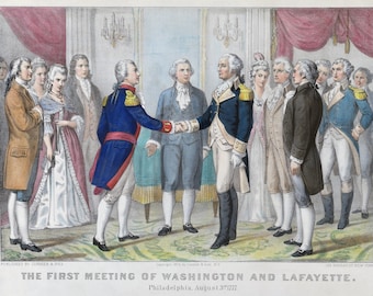 1876 Revolutionary War Print | The First Meeting of Washington and Lafayette | Digital Download