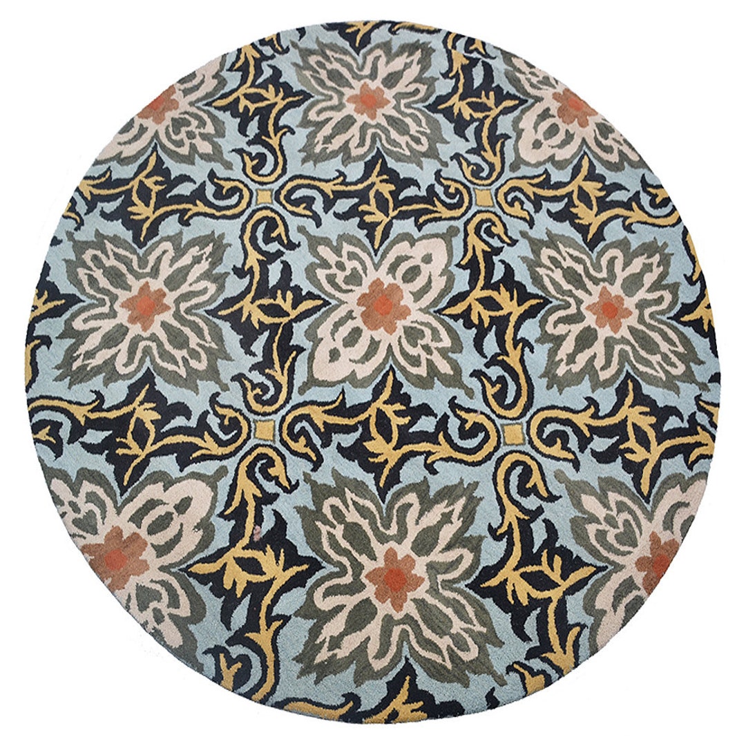 Hand Tufted Wool Round Area Rug Floral Blue BBH Homes BBK00722 Etsy