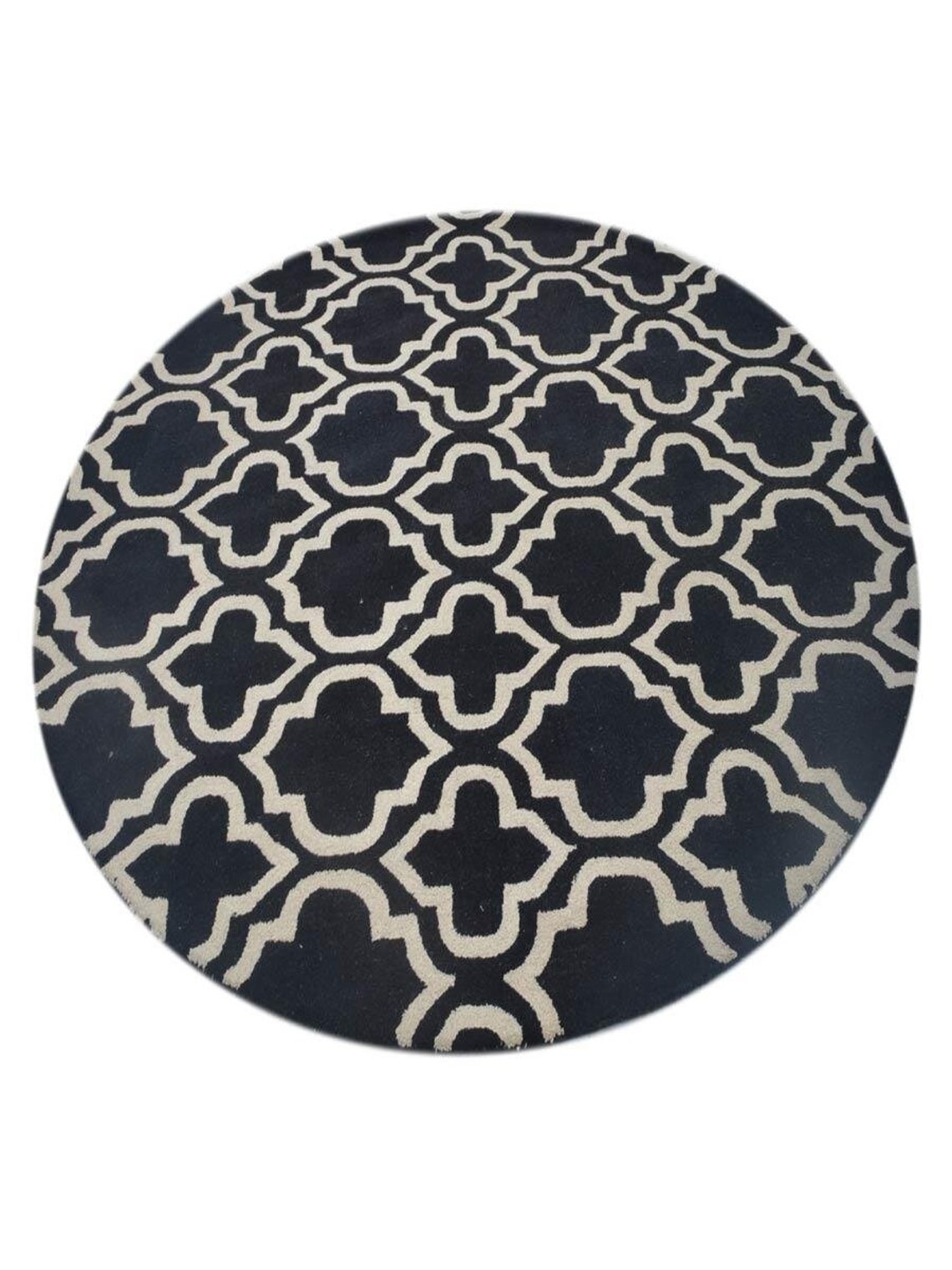Hand Tufted Wool 8'x8' Round Area Rug Geometric Black - Etsy
